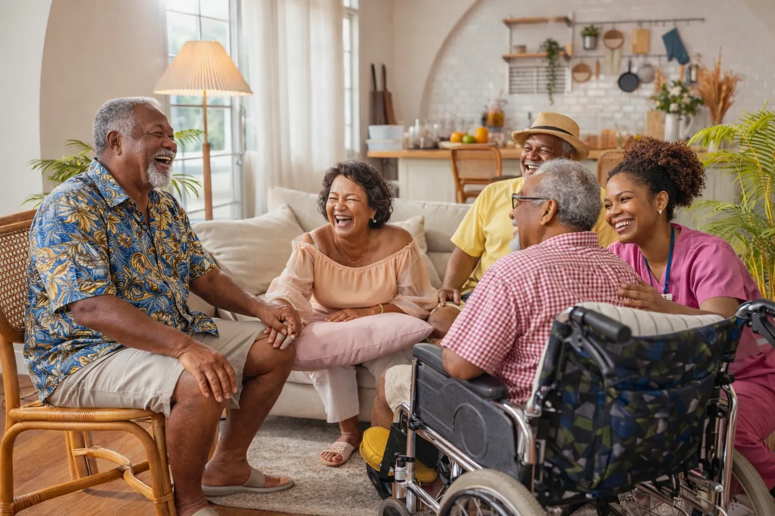A Viceroy caregiver sharing a warm moment with an elderly client at home